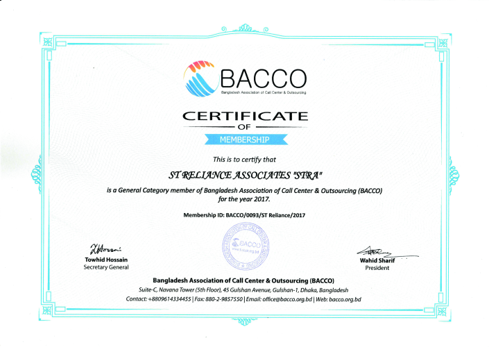 BACCO Membership Certificate- 2017