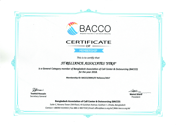 BACCO Membership Certificate- 2018