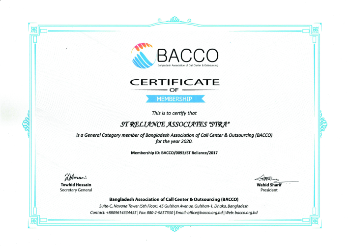 BACCO Membership Certificate -2020