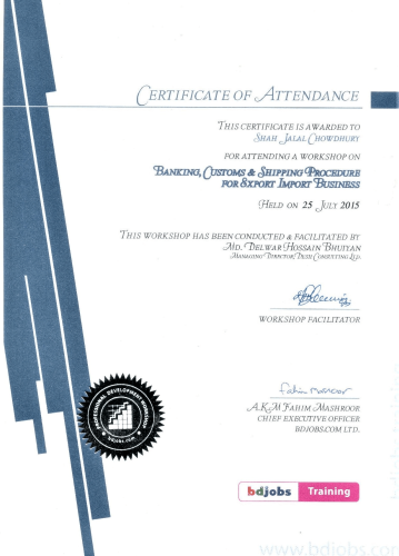 BD Jobs Training Certificate of ED-Shah Jalal Chowdhury