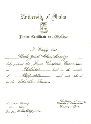 Italian Languages Coruses Certificate of ED- Shah Jalal Chowdhury